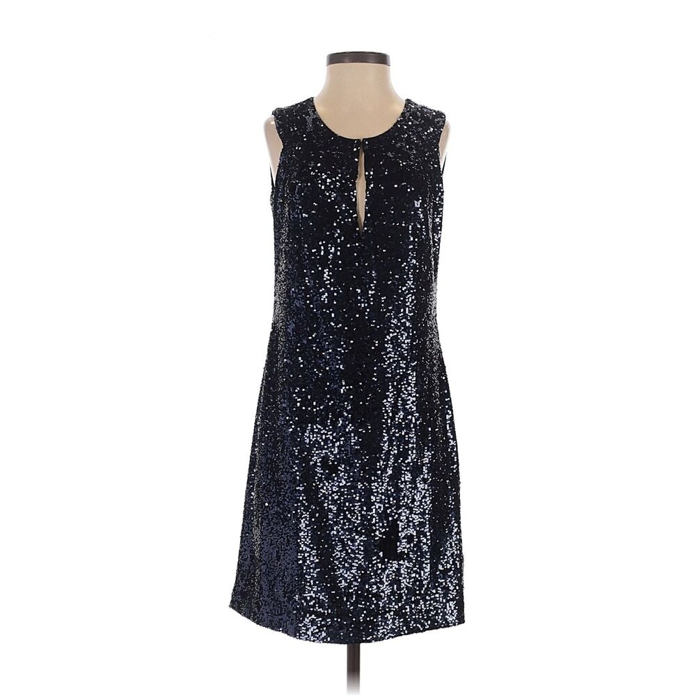 Tory Burch Sequin Cocktail Dress Womens 2 Sleeveless Metallic Navy Blue Silk NYE